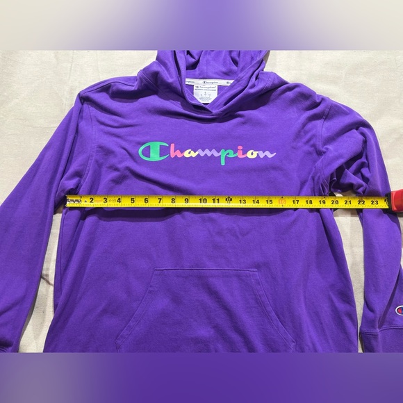 Men’s Retro Y2K Purple Champion Multicolored Logo Hoodie Size L - Picture 5 of 6